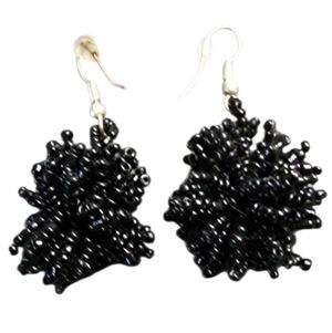 Bold Black Pom-Pom Earrings with Textured Design